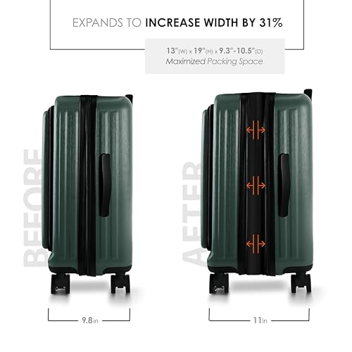 Image of 20 Inch Carry On Luggage 22x14x9 Airline Approved, Carry On Suitcase with Wheels, Hard-shell Carry-on Luggage, Durable Luggage Carry-On, Green Small Suitcase with Cosmetic Case