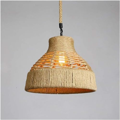Lustre corde de chanvre E27 de style Land-Art, suspension en fer forgé artisanal