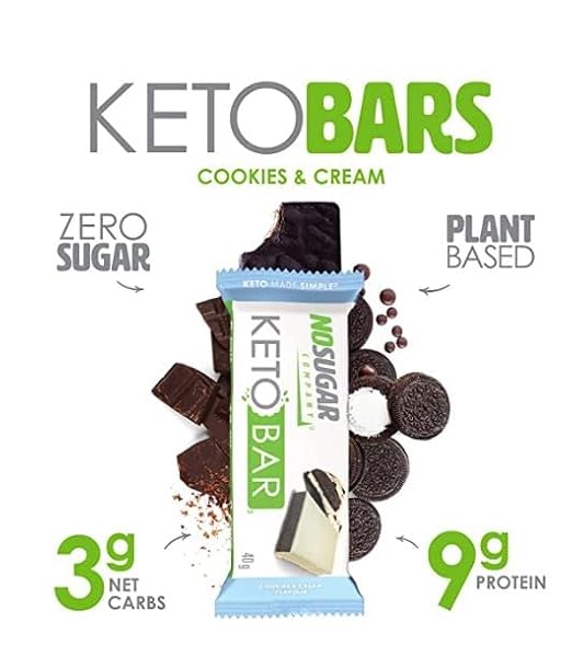 No Sugar Keto Bar Snack - Low Carb No Sugar Keto Snack Food with Keto Friendly Macros (24 x 1.41oz Bars, Cookies and Cream)