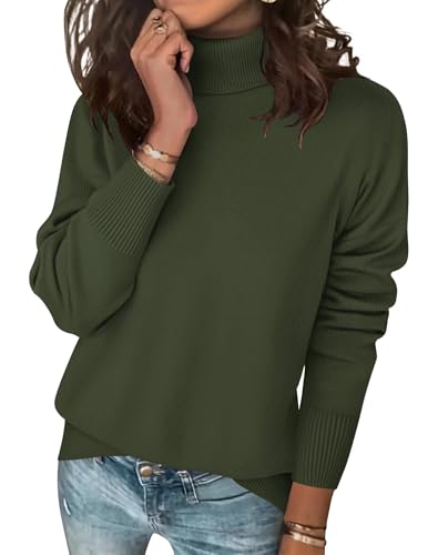 Image of ANFTFH Womens Turtleneck Sweater 2025 Ribbed Knit Top Pullover Sweaters