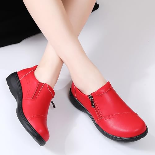 Image of QAE Loafers for Women Comfort Women's Penny Loafers with Zipper Orthopedic Lightweight Slip-On Flats Casual Work Dressy Walking Business Shoes