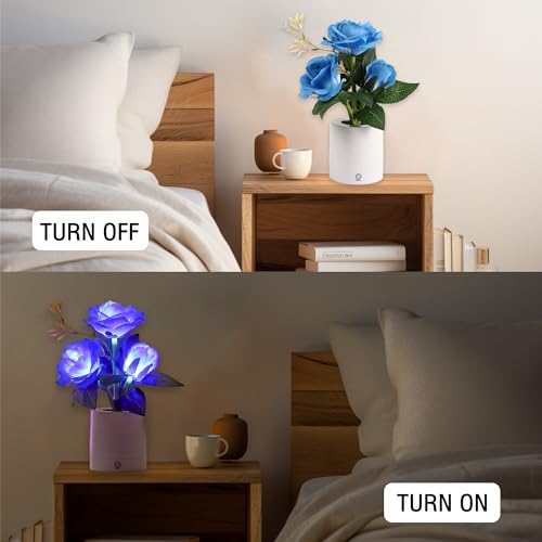Image of Blue Rose Lamp for Womens Gifts, Flower Night Light for Relaxation and Serenity, Womens Her Mom Wife Girlfriend Friends for Valentines Christmas Day Anniversary Birthday Gifts (Blue)