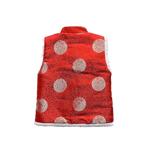 Girl Boy Chinese New Year Vest Traditional Frog Buttons Tang Suit Winter Faux Fur Trim3