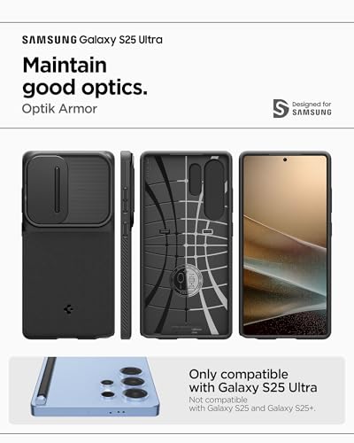 Spigen Optik Armor for Samsung Galaxy S25 ULTRA case cover with Camera Lens Protector (2025) - Black
