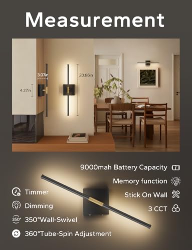 Image of KARTOOSH Peel and Stick Wall Sconces Battery Operated Set of 2, Black&Gold