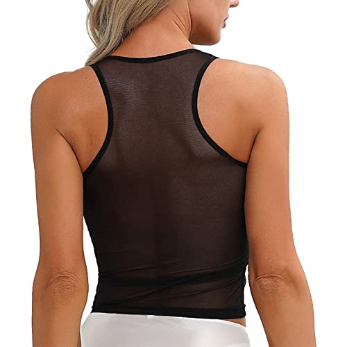 Linjinx Women's Sleeveless Sheer Mesh Slim Fit See-Through Vest Running Athletic Tee Shirt Blouse2