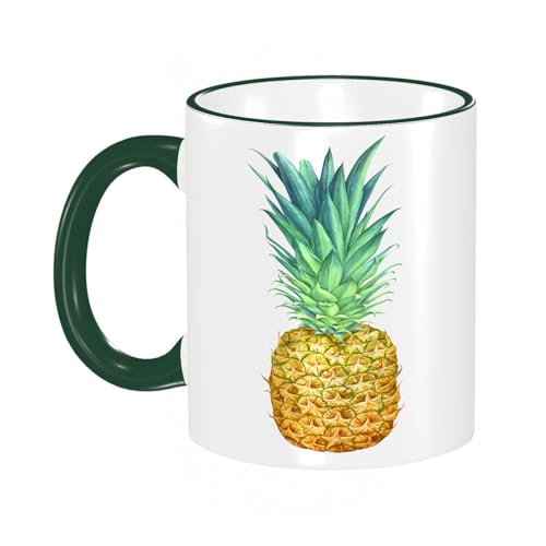 KDWJS Taza divertida de cerámica de 11 onzas,Tazas Originales de Desayuno - Graciosos Ideas para Regalos - Cerámica 330 ml - Piña, comida exótica americana vegana con frutas frescas de verano con tem