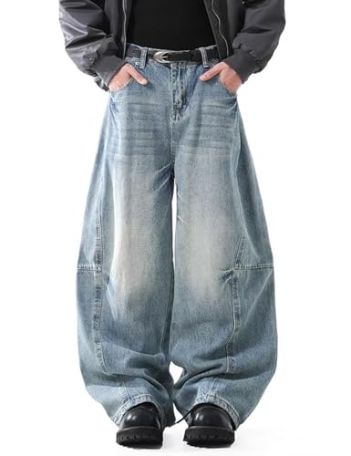 Nutriangee Men's Baggy Wide Leg Barrel Jeans Loose Fit Trendy Cutlass Streetwear Y2k Hip Hop Denim Pants, Blue 6, 323