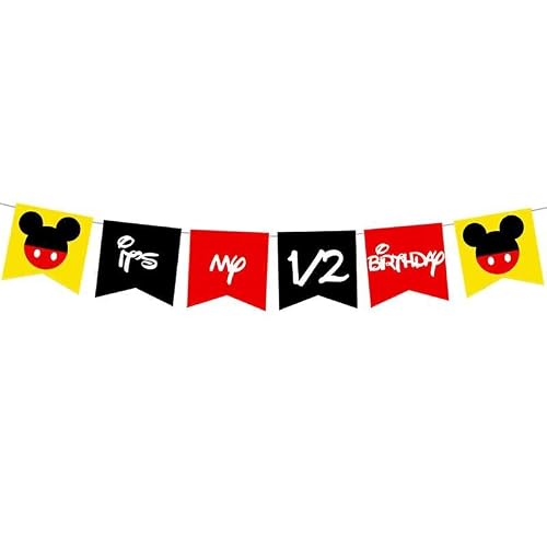 Mickey Mouse Half Birthday Banner, Its My 1/2 Birthday, Mickey Mouse Six Months Birthday Decorations. Happy Half For Kids Indoor Outdoor Decor. #TOP15