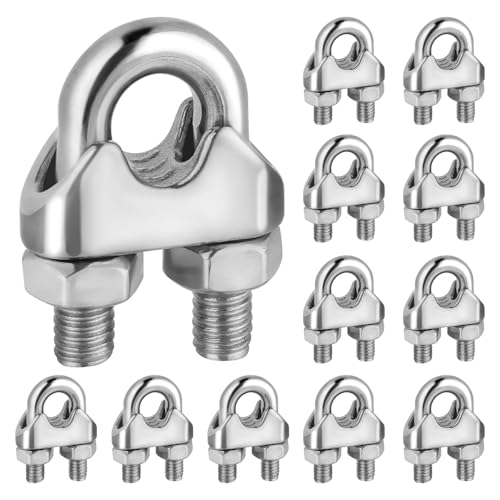 Kayqbonke 12 Stück M6 Drahtseilklemme, 304 Edelstahl Seilklemme, DIN 741 Seilklemmen 6mm, Seilklemmen für Befestigungvon Seilen, Aufhängung Von Sonnensegeln, Wäscheleinen, Bannern