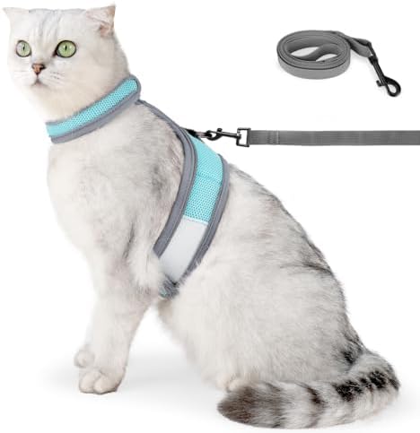 Juego de correa de arnés para gato, chaqueta de malla reflectante para gatos con hebilla metálica en forma de D para actividades de entrenamiento de gatos, caminar, trotar
