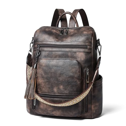 Shrrie Mochila feminina de couro vegano para laptop de 35,5 cm, mochila de viagem moderna para faculdade de negócios, 1 café de dois tons, 15 x 7 x 16 inches