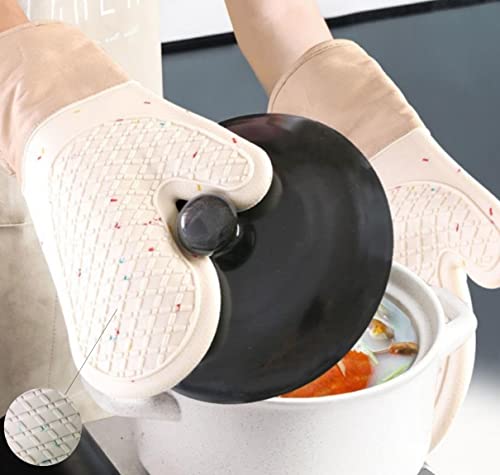 Mocmtjsk Silicone Cotton Gloves, Insulation Pot Pad Set, Twill Color Dot Microwave Oven Baking Mitts,1 Pair Gloves + 1 Pair Pad +1Pc Brush Packed #TOP1
