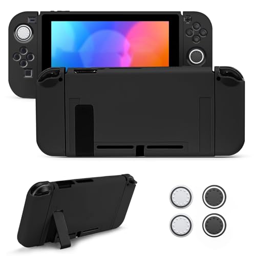 JINGDU Capa protetora compatível com Nintendo Switch NS, capa Switch compatível com Switch NS, protetor suave de interruptor de TPU com 4 tampas, preto