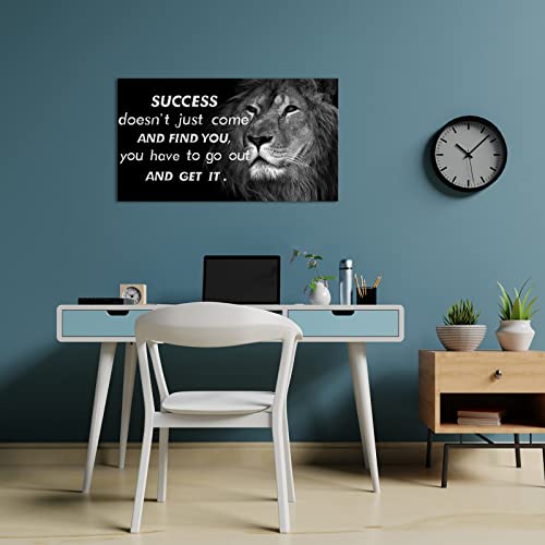 Artsbay Lion Wall Art Canvas Black And White Motivational Animal Painting Pictures With Success Quote Poster Canvas Prints Framed Artwork For Kids Living Room Bedroom Office Decoration Large #TOP2