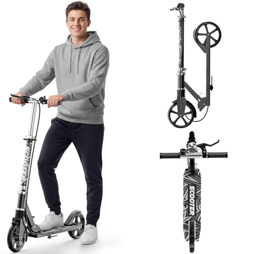 Scooters for Kids 8-12, Teens & Adults - Load 240 LBS, 8-Inch Wheels, Kick Scooter with Shock Absorption System, Hand Brake & Bell, 4 Adjustable Height Levels, Perfect for School, Commuting or Park