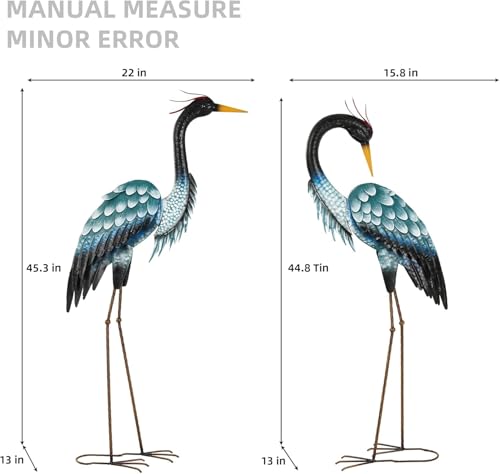 Ultym Extra-Large 45.3\" Crane Decor, Handcrafted Metal Heron Lawn Sculptures with Stable U-Ground Stakes, Backyard Decoration, Metal Garden Bird Animal Yard Art, Lawn Ornament