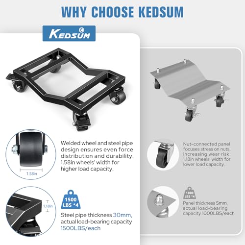 KEDSUM Car Dolly Set of 4, 6000 LBS Wheel Dolly, Heavy Duty Vehicle Dollies, Double V-Shaped Design Used for Moving Cars, Trailers, SUV, Motorcycles and Boats