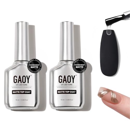 GAOY 2 Pcs Matte Gel Top Coat for Gel Nail Polish, 16ml Powder-Resist Matte Finish for Detail Chrome Isolation Powder Painting Long Lasting UV Light Cure Nail Art DIY