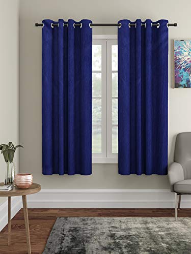 Image of Home Sizzler Long Crush 2 Piece Blue Window Curtain, 5 feet