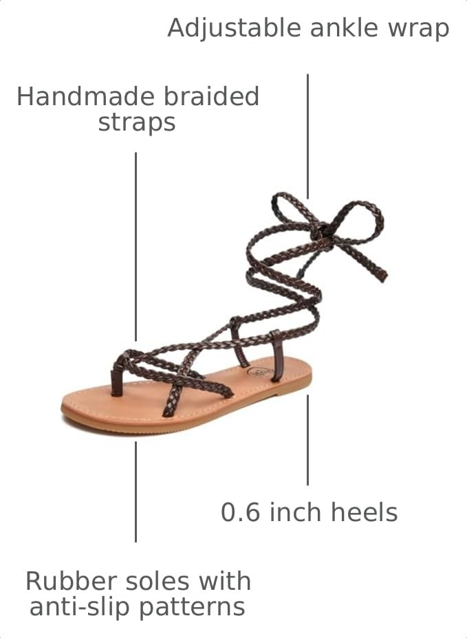 Image of Trary Sandals Women, Lace Up Sandals for Women, Sandals for Women Dressy Summer, Open Toe Gladiator Sandals, Flat Sandals for Women Dressy, Beach Sandals for Women, Summer Sandals for Women 2023