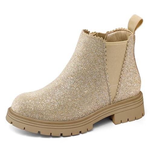 K KomForme Girls Ankle Boots with Side Zipper Chelsea Booties Lug Sole (Toddler/Little Kids/Big Kids)