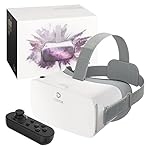 DESTEK V5 VR Headset for Phone w/VR Gamepad, 128 Premium VR apps Included, Anti-Blue Eyes Protected HD Lenses, 110° FOV Virtual Reality Headsets for iPhone, Android Phone | White