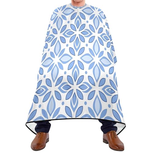 Capa impermeable profesional para corte de cabello azul floral miniatura 1