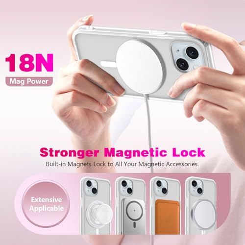 Image of for iPhone 15 Case | Frosted Translucent Hard Back Cover | Slim Translucent Matte Shockproof | Compatible with Mag-Safe (White)