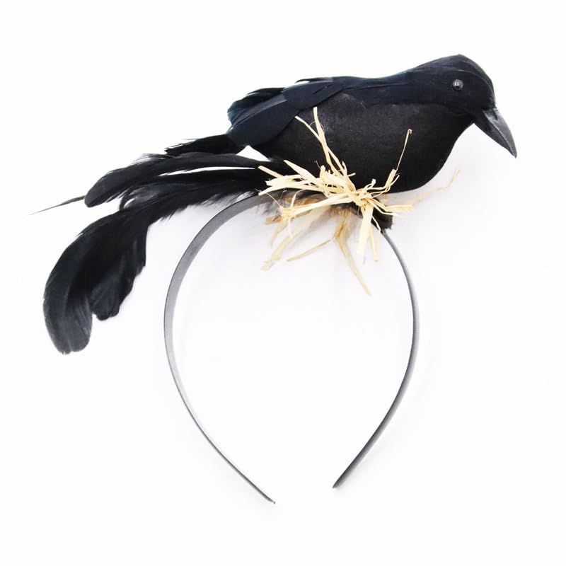 FakeFace Black Feathered Crow Headband Gothic Halloween Party Headwear Novelty Hair Band Headdress Carnival Cosplay Costume Hair Accessory