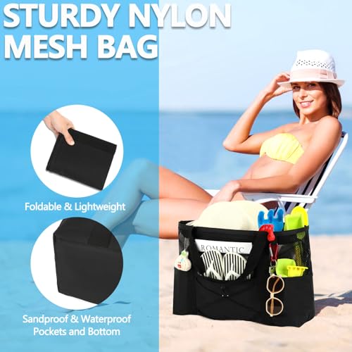 Image of Fammart Mesh Beach Bag for Women, Large Beach Toy Pool Bag with Zipper Pocket, SandProof Cruise Essentials 2026 Family Travel