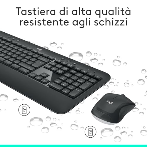 MK540 Advanced Combo Tastiera e Mouse Wireless per Windows, Ricevitore USB Unifying 2,4 GHz, Tasti di Scelta Rapida Multimediali, Durata Batteria di 3 Anni, PC, Laptop, Italiano QWERTY - Nero - Tastiera gaming - Immagine 3