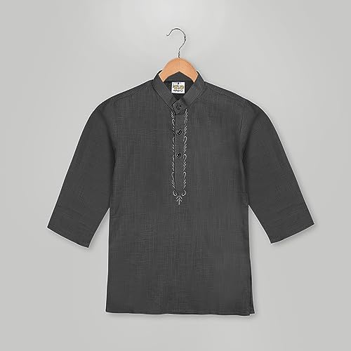 Image of Baby Boys Ethnic Wear Cotton Kurta Pyjama Set with Embroidery