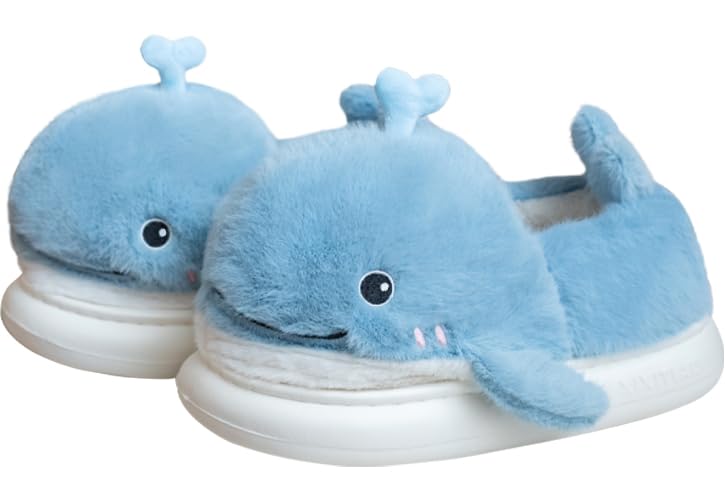 XIXITIAO Cute Animal Slippers,Fuzzy Cartoon Kawaii Whale Slippers,Plush House Shoesfor Women Men Indoor Fluffy Winter Slides