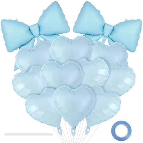 Image of 12 Pcs 18 Inch Heart Balloons and 38 Inch Bow Balloons, Large Foil Bow Heart Balloon Bow Party Decorations for Birthday Baby Shower Valentines Wedding Party