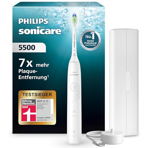 Philips Sonicare 5500, spazzolino elettrico sonico con 2 modalità, avviso di pressione, EasyStart, Smartimer e BrushPacer, bianco, modello HX7110/02 [Nuova tecnologia]