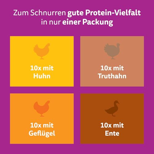 Whiskas 1+ Katzennassfutter Ragout Geflügel Auswahl in Gelee, 40x85g (1 Packung) – Hochwertiges Nassfutter für ausgewachsene Katzen in 40 Portionsbeuteln