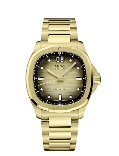 MIDO Multifort TV Big Date - Swiss Automatic Watch for Men - 40mm Stainless Steel Case w/Gold-Color PVD Coating - Champagne Dial -