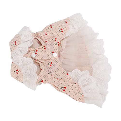 Vestuário para cachorros, padrão de cereja lavado à mão respirável, vestido de algodão pequeno macio