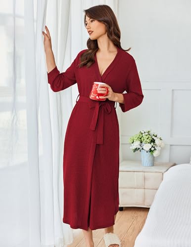 Image of Ekouaer Women's Robe Long Waffle Knit Bathrobe Lightweight Soft Kimono Robes Loungewear S-XXL