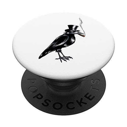 Black Crow Top Hat Smoking Cigar Graphic Art PopSockets PopGrip: Swappable Grip for Phones & Tablets