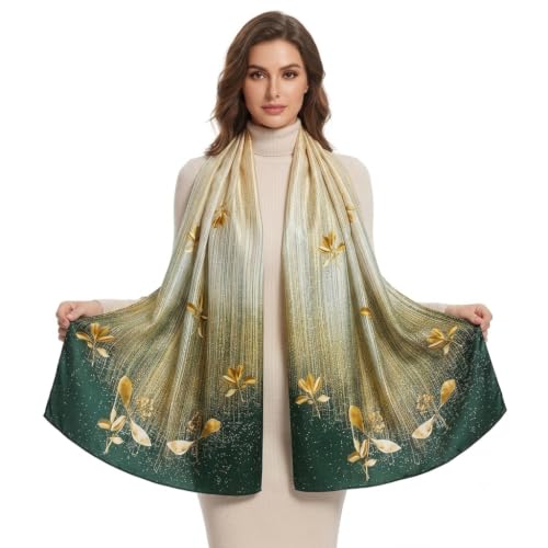 Image of Floral Printed Silk stole | silk Scarf for Women | stylish silk stole for women | Soft Lightweight Stole, Shawl & Neck Wrap | Scarf for Wedding, Party, Travel & Casual Wear