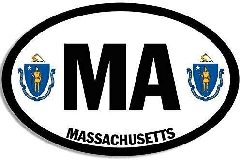 Imán de 3 x 5 pulgadas estilo europeo ovalado MA Massachusetts parachoques adhesivo (bandera estatal) adhesivo magnético de vinilo para parachoques