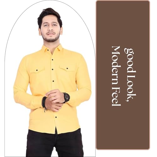 Image of Men's Cotton Spread Collar Full Sleeve Regular Fit Solid Casual Shirt with Double Pockets - Stylish Comfortable Shirt for Everyday Wear