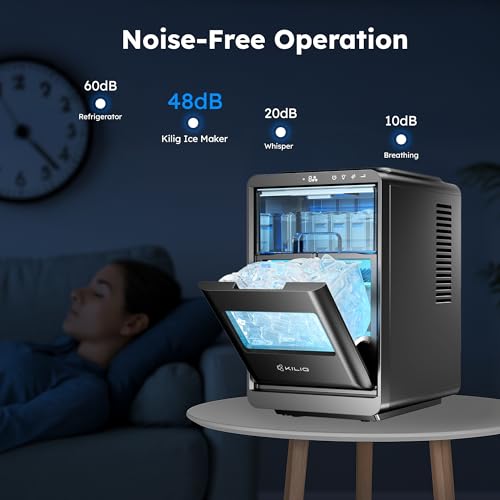 Image of Kilig A-01 Countertop Crescent Ice Maker | 16 Cubes in 12-15 Mins | Crystal-Clear Slow-Melting Ice for Home, Office, Bar & Party- Black