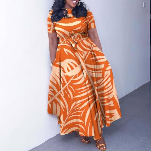 BFFBABY Plus Size Dress A Line Dresses for Women Summer Long Dresses with Sleeve Casual Belted2