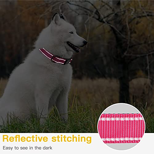 Image of HEELE Dog Collar, Reflective Dog Collar, Soft Neoprene Padded Breathable Nylon Pet Collar Adjustable for Small Dogs Puppy, Rose, XS(7.87-11.81 inch)
