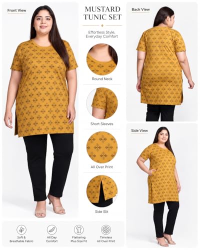 Image of In Love Women's All-Over Printed Cotton Plus Size Longline T-Shirt with Pockets