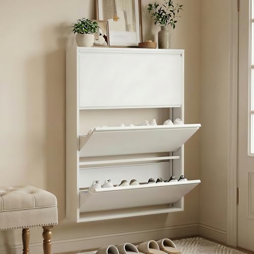 3 Flip Drawer Shoe Cabinet, Slim Metal Storage for Entryway