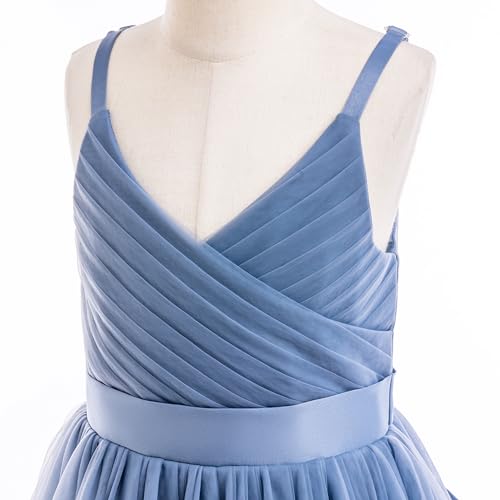 Image of Glamulice Flower Girls Spaghetti Strap Tulle Dress Long A Line Wedding Pageant Dresses Princess Birthday Party Ball Gown